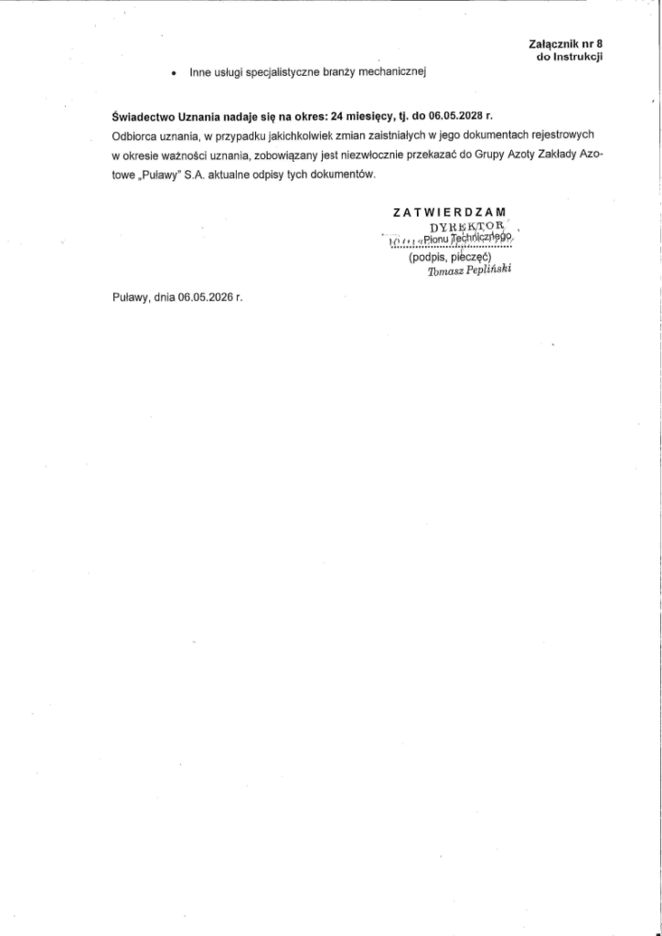 Referencja Azoty Puławy